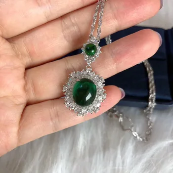 Shipei Vintage 925 Sterling Sudraba Emerald Ovāls Greated Moissanite Dārgakmens Kāzu Smalkas Rotaslietas, Saderināšanās Kulons, Kaklarota