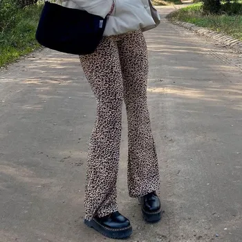SHUJIN Brūna Leopard Y2K Joggers Sievietes Augsta Vidukļa Izlīdzināšanu Bikses Double Layer, Acs E Meitene Estētisko Bikses Sieviešu Treniņbikses