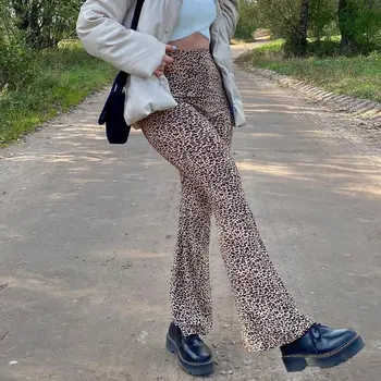 SHUJIN Brūna Leopard Y2K Joggers Sievietes Augsta Vidukļa Izlīdzināšanu Bikses Double Layer, Acs E Meitene Estētisko Bikses Sieviešu Treniņbikses