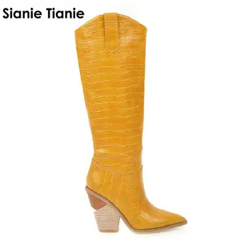 Sianie Tianie 2020. gadam karstā pārdošanas dzeltena balta sarkana sieviete zābaki dīvaini augstpapēžu kurpes sieviešu ceļa augstpapēžu zābaki, izjādes, jāšanas zābaki brīvs