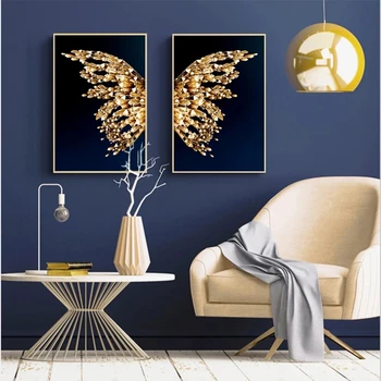 Sienas Art Attēlu ar Zelta Tauriņš Spārnus Mūsdienu Abstraktās Glezniecības Izdrukas uz Audekla Sienas Apdares Mājas viesistabā