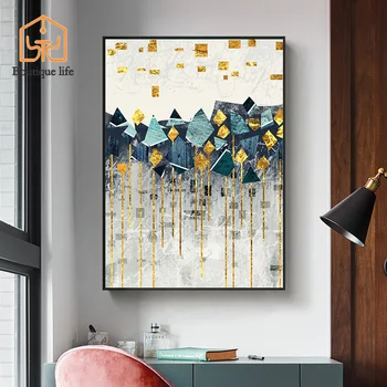 Sienas, attēlus Dzīvojamā istaba kanvas glezna ziemeļvalstu abstraktās ģeometriskās kalnu ainavas sienas mākslas glezniecības zelta saules plakāts