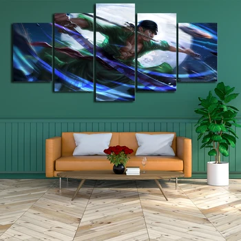 Sienas māksla attēls 5 gabals, kas Roronoa Zoro plakātu, audekls drukāt mājās apdare, krāsošanas dzīvojamā istaba moduļu rāmis