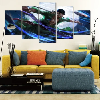 Sienas māksla attēls 5 gabals, kas Roronoa Zoro plakātu, audekls drukāt mājās apdare, krāsošanas dzīvojamā istaba moduļu rāmis