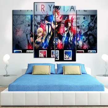 Sienas Mākslas Regulējumu, Audekls HD Izdrukā Plakātu 5 Gabals Anime Pasaku Asti Karavīrs Krāsošana Guļamistabai Mājas Dekoratīvā Moduļu Attēlu