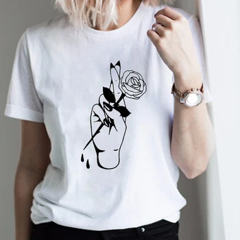 Sieviete Drēbes, Topi, Vasarā Vienkārši Tshirts Gadījuma O-veida kakla Mākslas Anotācija T-krekls Sievietēm korejas Harajuku Skuggans Radošās Līnijas Tees