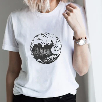 Sieviete Drēbes, Topi, Vasarā Vienkārši Tshirts Gadījuma O-veida kakla Mākslas Anotācija T-krekls Sievietēm korejas Harajuku Skuggans Radošās Līnijas Tees