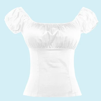Sieviete Rockabilly Dizains-S-7XL Plus Lieluma Krekls Pie Pleca Mežģīņu Seksīga Melna Balta Blūze Muguras Zemnieku Pin Up Sieviešu Topi