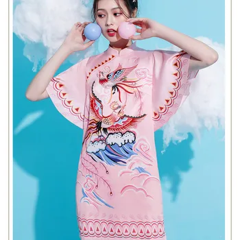 Sieviete Ķīniešu Stila Kleita-Line Mandarīnu Apkakles Tauriņš Piedurknēm Augsts Viduklis Rāvējslēdzēji Mini-Garums Drukāt Vasaras Sieviete Kleitas