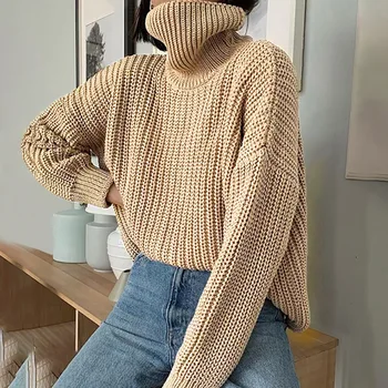 Sievietes augstu uzrullētu apkakli Džemperi Rudens, Ziemas 2020 Vilkt Džemperi Eiropas Gadījuma Vērpjot Siltu Džemperi Sieviešu lielgabarīta džemperis Pull