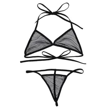 Sievietes Redzēt-ar Bikini Peldkostīmu Krūšturis Top, ar G-string Siksnas Biksītes Peldkostīmi Uzstādīt Fishnet Apakšveļa, Bikini, Peldēšana Uzvalks