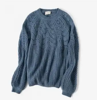 Sievietes Silts Adīts Mohēra Vilna Uzpūsti Piedurknēm o Nenck Džemperis 2020 Rudens Ziemas Vintage Džemperis