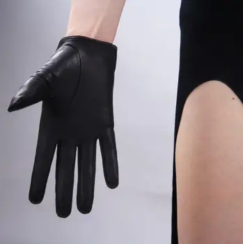 Sievietēm ' a dabīgās aitādas ādas solid black touch screen braukšanas cimdu dāmu modes īstas ādas motociklu cimdu R619