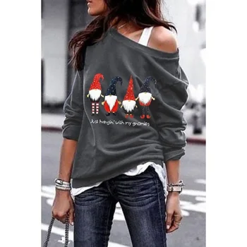 Sievietēm Ziemassvētku Krekls Ziemassvētku Gnome Drukāt garām Piedurknēm Off Plecu sporta Krekls Off Pleca Džemperis, Krekls(S/M/L/XL/2XL)