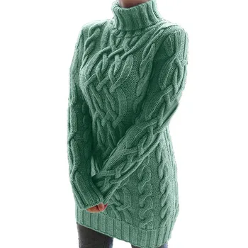 Sieviešu augstu uzrullētu apkakli Bieza Adīt Džemperis Kleita 2020 Rudens Ziemas Modes vienkrāsainu Slim Džemperi Vilkt Femme