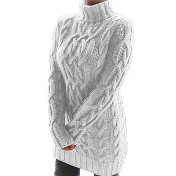 Sieviešu augstu uzrullētu apkakli Bieza Adīt Džemperis Kleita 2020 Rudens Ziemas Modes vienkrāsainu Slim Džemperi Vilkt Femme