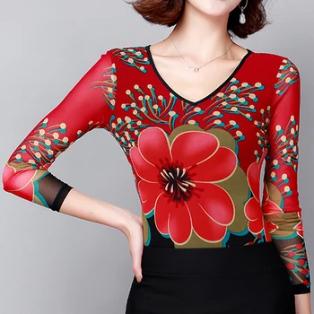 Sieviešu Blūzes Ir 2021. Dāmas Topi Apģērbu Plus Lieluma Sievietēm, Topi Blūze Ar Ziedu Rakstu, V-Veida Kakla Sieviešu Krekli Korejas Modes Apģērbu 2833 50