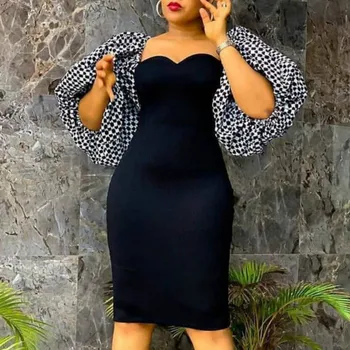 Sieviešu Bodycon Kleitas Lielu Laternu Piedurknēm Slim Vintage Elegants Birojs Dāmas Āfrikas Plus Lieluma Retro Puse Kluba Godu Vestidos