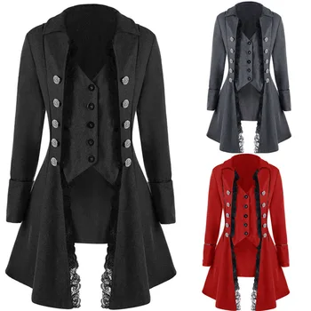 Sieviešu Chirstmas Kostīmi Vintage Uzvalks Jaka Ilgi Vintage Steampunk Retro Tailcoat Pogu Krūtīm, Gothic Viktorijas Kleita Mētelis