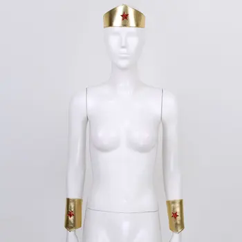 Sieviešu Cosplay Kostīms Komplekts Spīdīga Metāla Dekors Zvaigzne Tiara Galvassegu Ar Aproci Halloween Puse Lomu Spēli Apģērbs, Aksesuāri