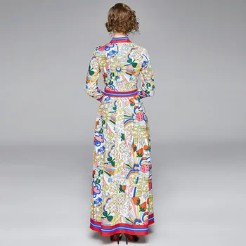Sieviešu Dizaineru Skrejceļa Vintage Kleita 2020 Rudens Ziemas garām piedurknēm Atloks Zaudēt Plus Lieluma Kleitas Dāma Puse, Elegantu Maxi Kleitu