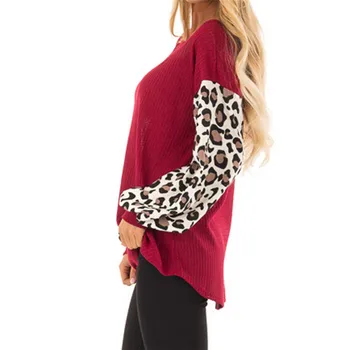 Sieviešu Džemperis Rudens Ziemas Adīto Džemperi 2019 Leopard Piedurknēm Top Gadījuma Brīvs Džemperis 3XL garām Piedurknēm Top Dāma, Streetwear