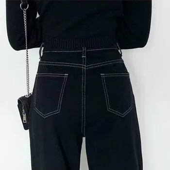 Sieviešu Džinsi Rudens Plus Izmērs 3XL Vienkārši Modes Pogu Lidot Augstu Vidukļa Taisni Zaudēt Tīņi Ulzzang Salds Japāņu Ikdienas Šiks