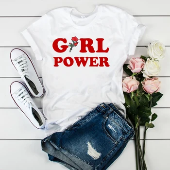 Sieviešu Girl Power Ziedu Ziedu Feministu Modes Dāmas Grafiskais Top Tshirt Drēbes, T Tee Sieviešu Sieviešu Krekls Apģērbs T-kreklu apdruka