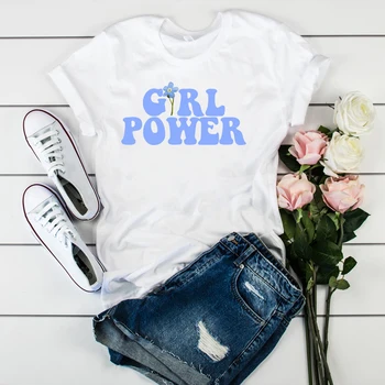 Sieviešu Girl Power Ziedu Ziedu Feministu Modes Dāmas Grafiskais Top Tshirt Drēbes, T Tee Sieviešu Sieviešu Krekls Apģērbs T-kreklu apdruka