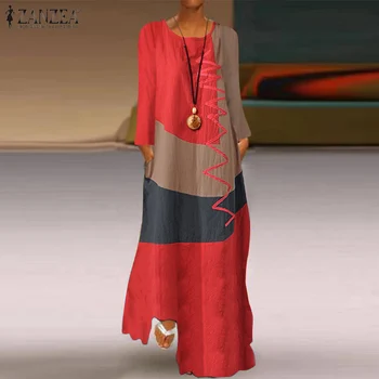Sieviešu Izšūšanas Sundress ZANZEA ir 2021. Modes Rudenī Maxi Kleita Gadījuma garām Piedurknēm Vestidos Sieviešu Kokvilnas Veļu, Drēbes Plus Izmēra