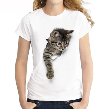 Sieviešu Karstā Pārdošanas T-krekli Jauki Kaķis Drukāšanas Baltā Krāsā Ikdienas Īsās Piedurknes O veida Kakla T Krekls Topi camisetas mujer