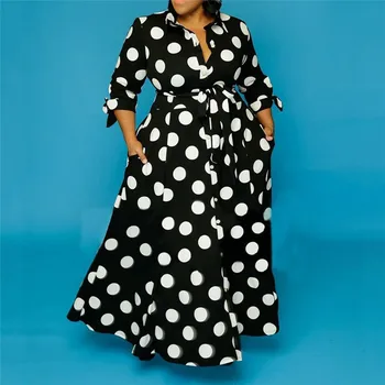 Sieviešu Kleita Plus Size XL-5XL Elegantu Maxi Kleitu Polka Dot Iespiesti Biroja Dāma Kleitas Pogu Lidot Vestidos Vairumtirdzniecības Dropshpping