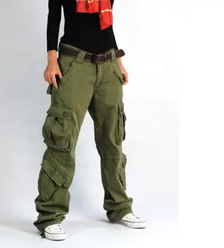 Sieviešu Kravas Bikses Kabatā Kokvilnas Hip Hop Brīvā laika Bikses Vaļīgas Baggy Militārās Armijas Tactical Biksēm Plata Gurnu Joggers Plus Izmērs XXL