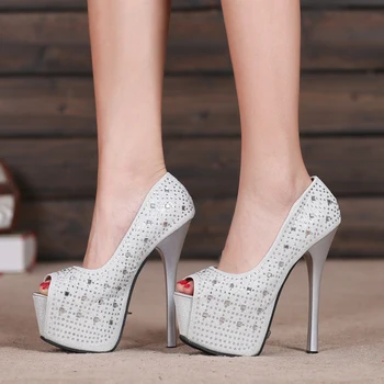 Sieviešu kurpes ar augstiem papēžiem 16cm rhinestone platformas, papēži, naktsklubs augstpapēžu kurpes sexy vienas kurpes duncis papēži elegants augsti papēži
