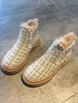 Sieviešu kurpes biezu grunts sniega zābaki, īsu cauruli 2019 jaunu rudens un ziemas plus samta silts neslīdoša modes kokvilnas zābaki