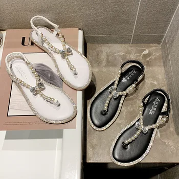 Sieviešu kurpes sandales 2020. gada vasaras jaunā modes pērle dzīvoklis kurpes flip flops