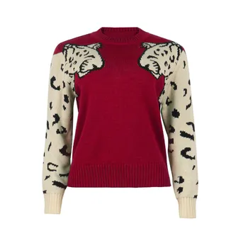 Sieviešu Leopard Raksts Džemperis Dāmas Dzīvnieku Rudens Ziemas Adīt Džemperis topi ar garām Piedurknēm Adīts Modes O Kakla Adīšanas Džemperi