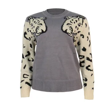 Sieviešu Leopard Raksts Džemperis Dāmas Dzīvnieku Rudens Ziemas Adīt Džemperis topi ar garām Piedurknēm Adīts Modes O Kakla Adīšanas Džemperi