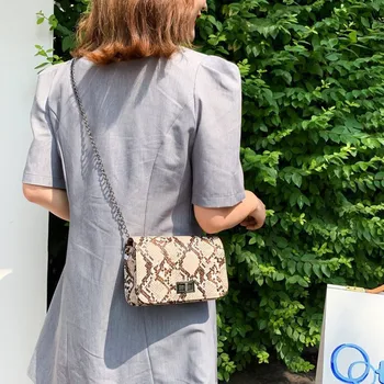 Sieviešu Messenger Bag Jaunu Modes Ķēdes Nelielu Kvadrātveida Pleca Soma Retro Krāsu Kontrastu Čūskas Ādas Rakstu Slīpā Crossbody Soma