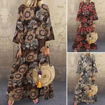 Sieviešu Modes Maxi Kleita Celmia 2021. Gada Rudenī 3/4 Piedurknēm Vintage Ziedu Iespiesti Garš Krekls Kleitas Gadījuma Zaudēt Puse Vestidos 7