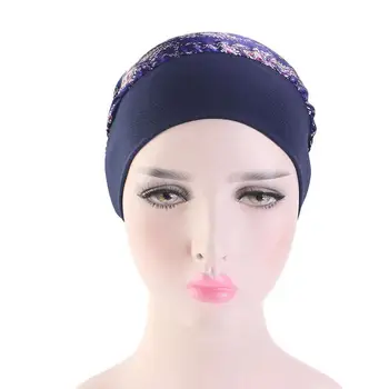 Sieviešu Musulmaņu Hijab Vēža, Chemo Ziedu Drukāt Cepuri Turban Klp Vāciņu, Matu Izkrišana Galvas Lakatu Wrap Pre-Sasien Cepures Strech Galvas Apsējs