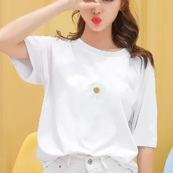 Sieviešu mājīgs kokvilnas vasaras saldais daisy print T-krekls 2020 
