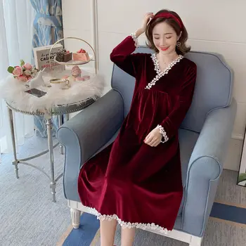 Sieviešu Nightgowns V-veida kakla Rudens Mežģīņu Vienkārši Pleuche Mājīgu Lielajam 5XL Slim Homewear Elegants korejas Modes Stila Nightdress Dienas