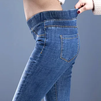 Sieviešu Pamata Gruntis izdilis zīmuli bikses vintage Elastīgās džinsa bikses Plus lieluma stiepuma mamma džinsi sieviešu boyfriend jeans
