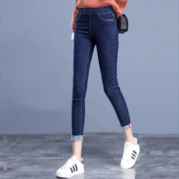 Sieviešu Pamata Gruntis izdilis zīmuli bikses vintage Elastīgās džinsa bikses Plus lieluma stiepuma mamma džinsi sieviešu boyfriend jeans