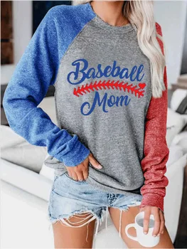 Sieviešu Pavasara Un Rudens Modes Apģērbu Gadījuma O-veida kakla garām Piedurknēm Beisbola Iespiesti Džemperi Sieviešu Džemperi sporta Krekls Sievietēm