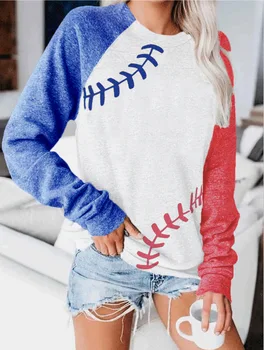 Sieviešu Pavasara Un Rudens Modes Apģērbu Gadījuma O-veida kakla garām Piedurknēm Beisbola Iespiesti Džemperi Sieviešu Džemperi sporta Krekls Sievietēm