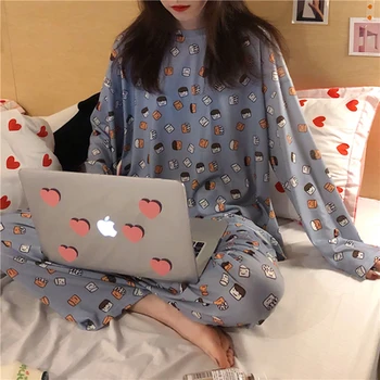 Sieviešu Pidžamas, Sieviešu Mājas Apģērba Burtiem Drukāt garām Piedurknēm Sleepwear Naktsveļu Uzstādīt Liela Izmēra Topi + Bikses Pidžamas Pyjama Femme