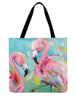 Sieviešu Plecu Soma Silts Flamingo Iespiesti Gadījuma Tote Veļa Febric Tote Soma, Atkārtoti Iepirkumu Grozs Salokāmi Pludmales Soma, Rokas Soma
