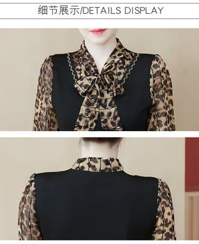 Sieviešu plus izmērs L-5XL kleita XXL XXXL 3XL XXXXL 4XL Leopard melns ar garām piedurknēm slim Gadījuma zaudēt blūzes blusas kleitas sieviete